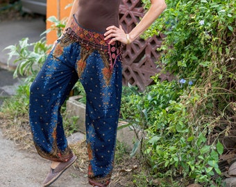 Pump pants ORIENTAL FEATHERS *dark blue* viscose yoga pants harem pants women