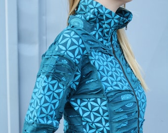 Patchwork Hoodie Jacket with pointed hood Goa Razor Cut *petrol* Jacket with removable hood