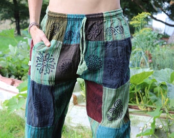 Patchwork bloomers KAYLAH with block print *petrol/green* cotton