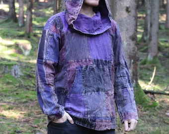 Manteau à capuche patchwork délavé à la pierre VIOLET