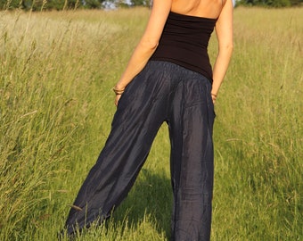 Airy bloomers UNI in *dark blue* women's harem pants made of viscose boho yoga pants summer