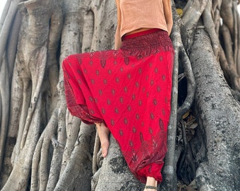 Pantalón, blusa, mono Todoterreno 3 en 1 MAGIC PAISLEY *Rojo* de viscosa Pantalón harén, camisa, mono