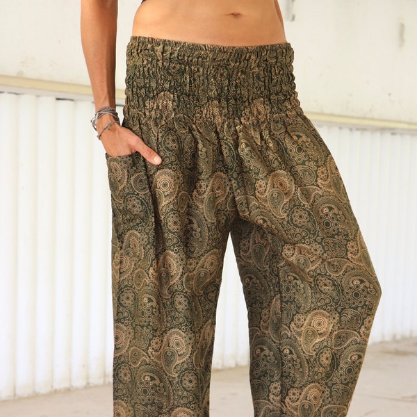 PAISLEY Pumphose *Khaki/Gold* Pluderhose Damen aus Viskose Yogahose