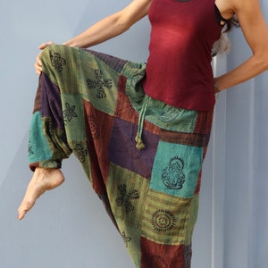 Harem pants PATCHWORK unisex with BLOCK PRINT *green/petrol*