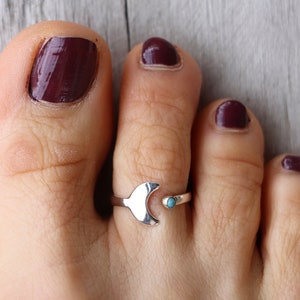 Toe ring LUNA made of 925 sterling silver with turquoise flexible ring ladies foot jewelry adjustable size image 2
