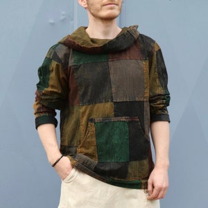 Patchwork hoodie men overcoat GREEN image 1