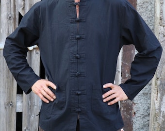 Men's shirt BLACK TOKYO with buttons, yoga shirt, casual cotton shirt