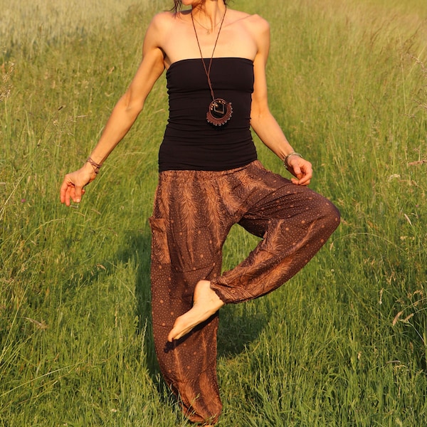 Supple pump pants FEATHERS in *brown* Pluderhose women made of viscose Boho yoga pants summer