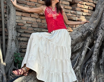 Falda Boho Escalonada DEVI *Natural* Falda Larga | Algodón Puro