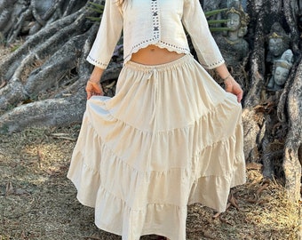 Boho tiered skirt DEVI *Natural* maxi skirt