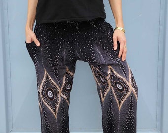 Pump pants PEACOCK EYE *black* viscose yoga pants harem pants women