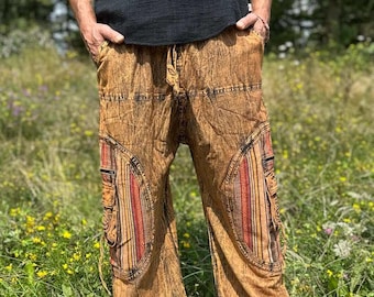 Haremshose mit Taschen und Spirale Goa Herren Hippie Freizeithose mit Taschen Chillhose Damen Pumphose Festival style | Stonewash Orange