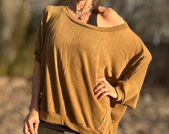 Oversized Shirt mit kurzen Ärmeln aus Baumwolle SENFGELB Luftiges weites Damen Shirt einfarbig weit geschnitten XXL Plus size Shirt