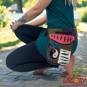 Färgglad Hippie Patchwork Magväska YIN YANG Unisex Bältesväska Höftväska Tillverkad Av Bomull