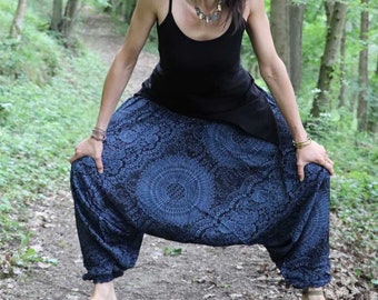 Haremshose mit MANDAL MUSTER Hosenkleid aus Viskose *dunkelblau/schwarz* Yogahose Festivalhose