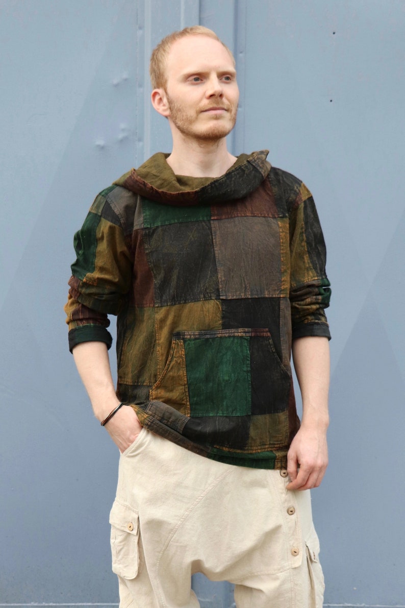 Patchwork Hoodie Herren Überzieher GRÜN Bild 1