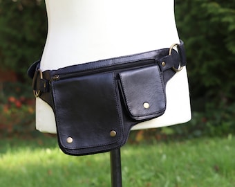 Leather belt bag hip bag BLACK hipbag leather bag bum bag