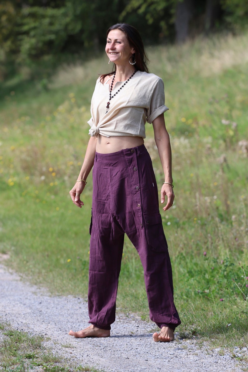 Unisex Haremshose Sarouel Hose Aubergine imagem 2