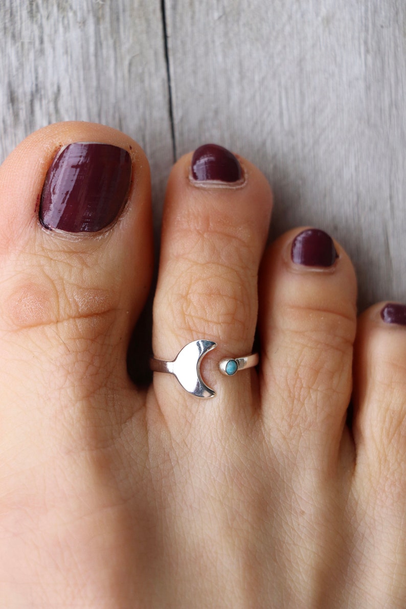 Toe ring LUNA made of 925 sterling silver with turquoise flexible ring ladies foot jewelry adjustable size image 2