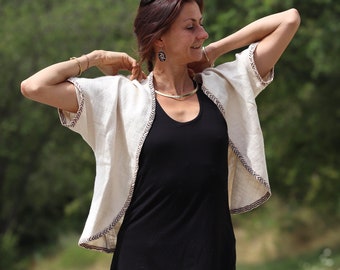 Boho kimono MINU *Natural* vest met korte mouwen van puur katoen