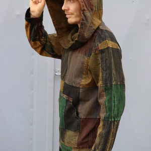 Patchwork hoodie men overcoat GREEN image 3