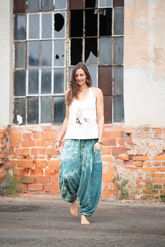 Calças harem macias ANI *Stonewash Petrol* Calças unissex Aladin