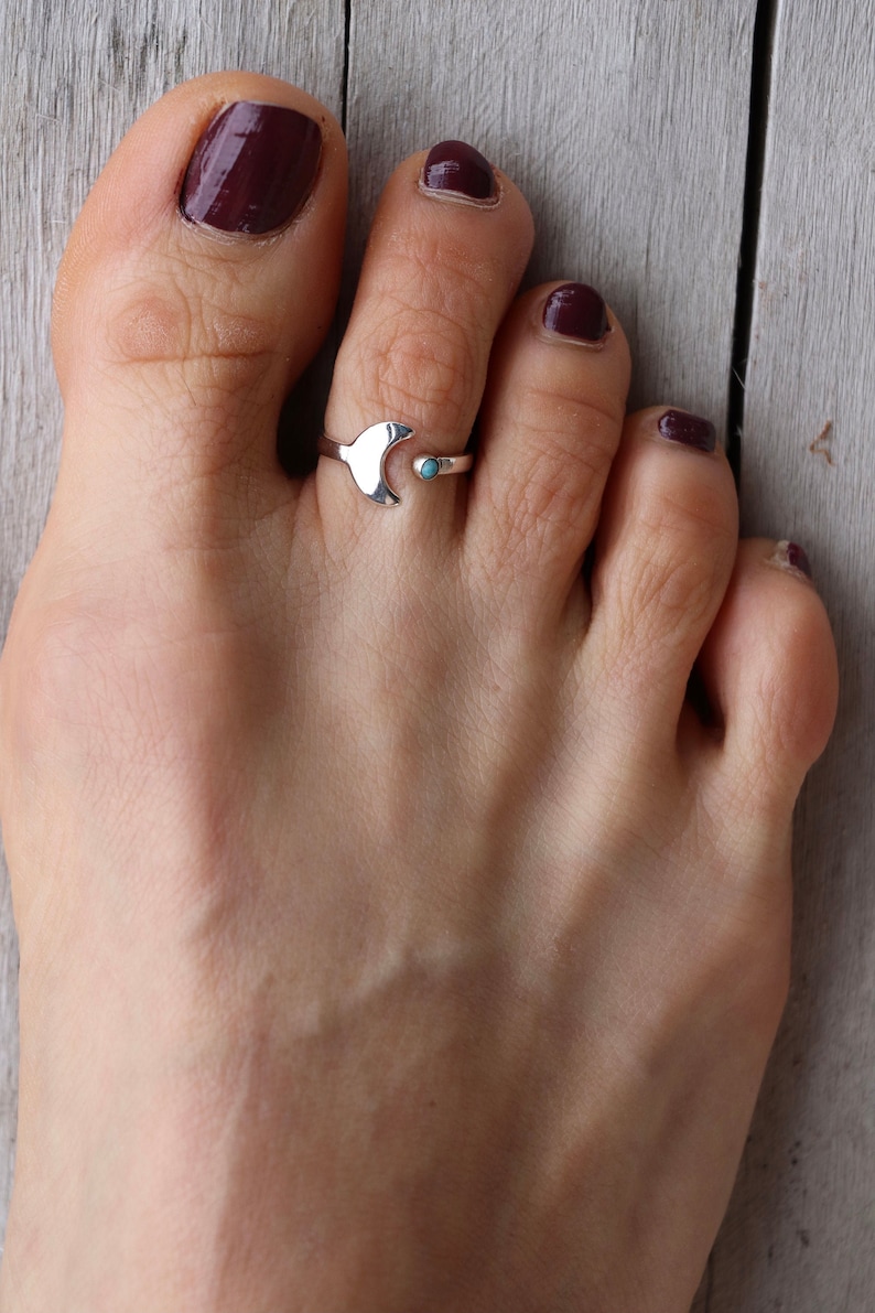 Toe ring LUNA made of 925 sterling silver with turquoise flexible ring ladies foot jewelry adjustable size image 1