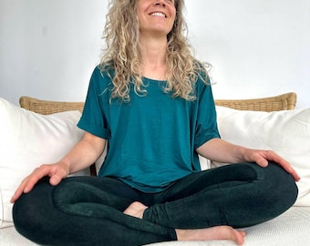 Soft basic T-shirt FIA Relaxed Yoga Shirt in PETROL, women's smooth summer shirt, layered look for combining