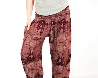 Airy pump pants with PAISLEY pattern *Bordeaux/Cream* women's harem pants made of viscose yoga pants