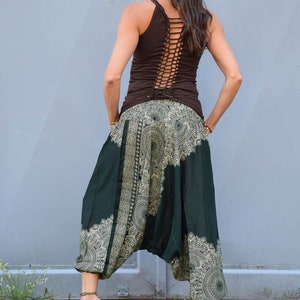 Haremshose Hosenkleid GREEN MANDALA Pluderhose für Damen aus Viskose Dunkelgrün Yogahose Bild 3