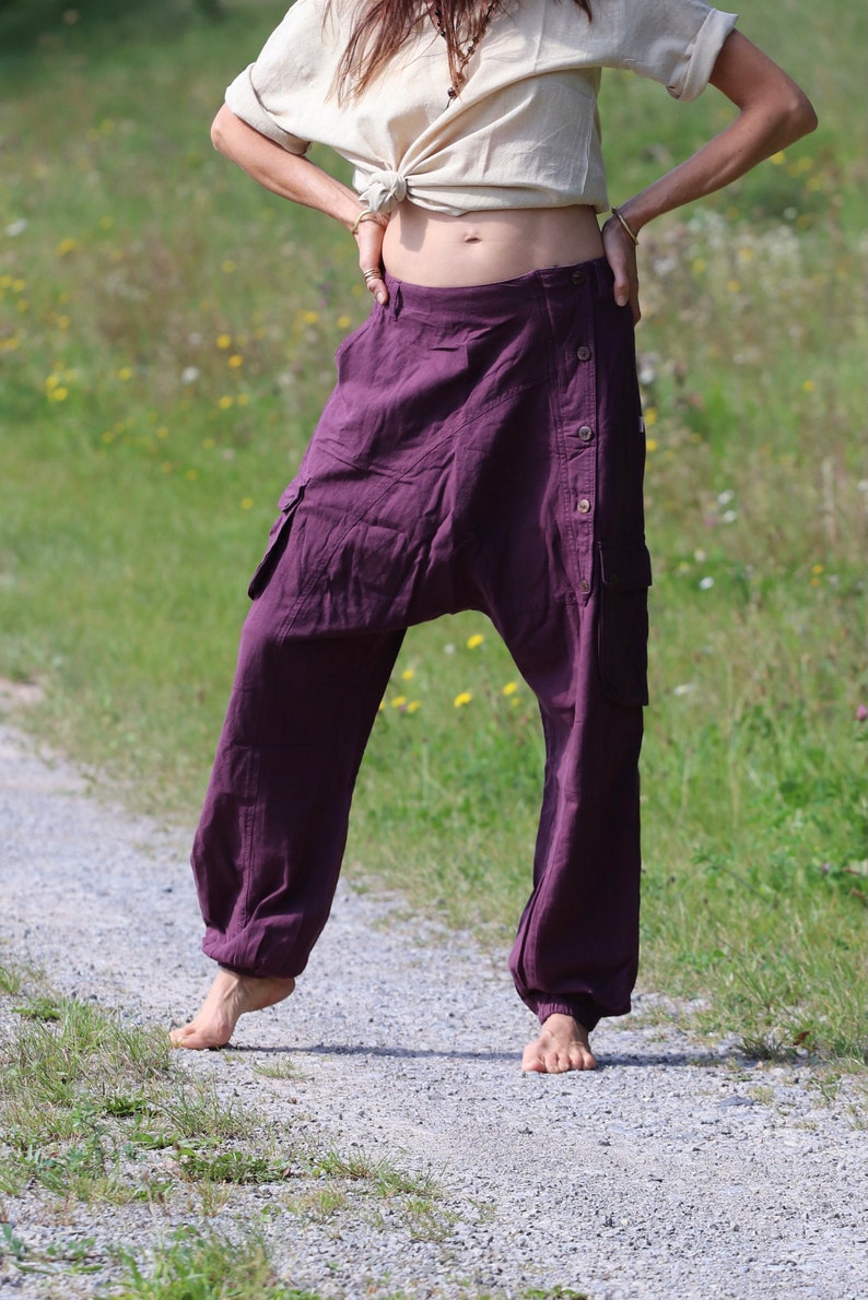 Unisex Haremshose Sarouel Hose Aubergine imagem 6