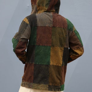 Patchwork hoodie men overcoat GREEN image 4