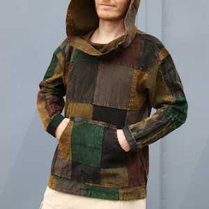 Patchwork hoodie men overcoat GREEN image 2