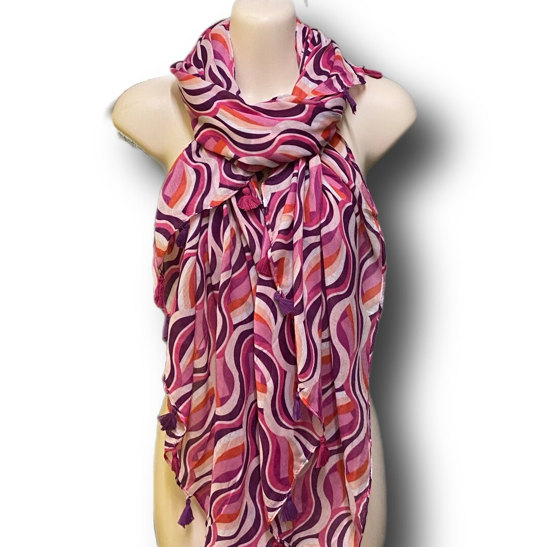 Pink Scarf Featuring Wavy Pattern With Tassels for Women,all Seasons ...