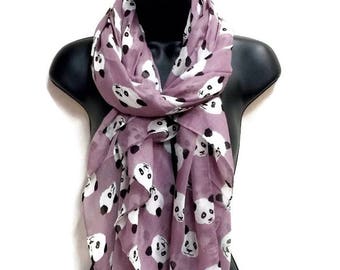 Panda Purple Scarf,Spring Summer Scarf,Autumn Scarf,Gifts For Her,Gifts For Mother,Women Scarf,Printed Scarf,Christmas Gifts,Accessories