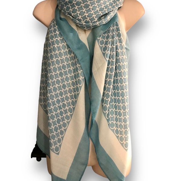 Chains Vectors Pattern Teal Blue Cotton Scarf/Spring Summer Autumn Scarf/Gifts For Mother/Scarf Women/Birthday Christmas Gifts/UK Seller