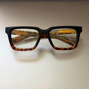 Black & Tortoiseshell Optical Glasses,Two Tone Square Prescription Eyewear,Matte Acetate Frame,Unisex Reading Glasses,Vintage Inspired