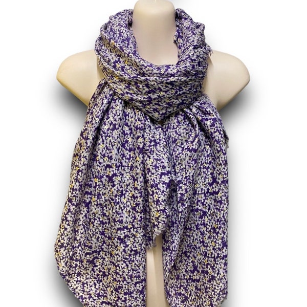 Micro Flowers Pattern With Gold Flakes Purple Cotton Blend Scarf/Spring Summer Autumn Scarf/Gifts For Mom/Gifts For Her Birthday Christmas