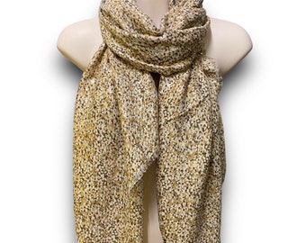 Micro Flowers Pattern With Gold Flakes Beige Cotton Blend Scarf/Spring Summer Autumn Scarf/Gifts For Mom/Gifts For Her Birthday Christmas