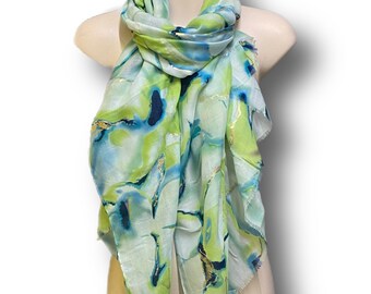 Lime Green Abstract Fluid Pattern with Gold Accents Scarf for Women,Versatile for Any Season,Great Gifts for Her Birthday,Mom and Christmas