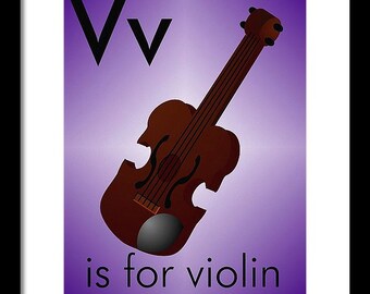 V is for Violin, Wall flashcards, Nursery print, Instant Download, Kids room decor, Kids wall art, printable art, kids printable