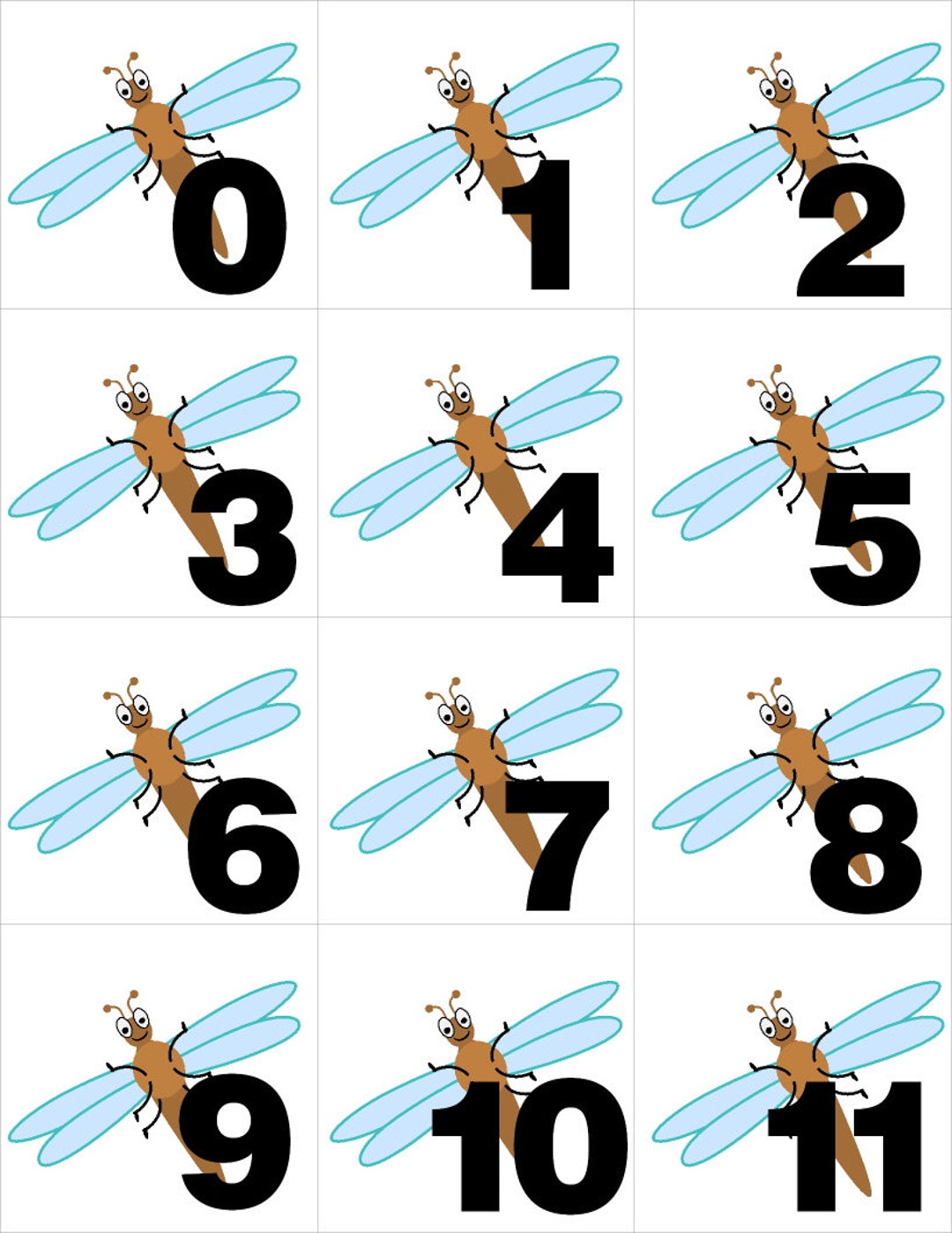 INSTANT DOWNLOAD Dragonflies Numbers 031 Pocket Chart Cards CALENDAR Perfect for Preschool