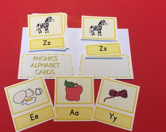 INSTANT DOWNLOAD - Phonics Alphabet Cards - Three Part Card Set and Folio - Pre-Reading Series - Montessori Materials for Primary Language -