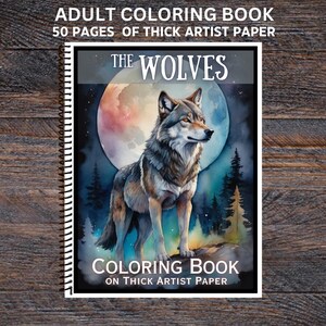 Los Lobos - Libro para colorear para adultos en espiral - Papel grueso para artistas - 50 páginas - Alivio del estrés, atención plena, relajación para adultos
