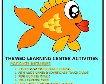 INSTANT DOWNLOAD - Fish - Themed  Activities Package for  Learning Centers  - Perfect for Preschool - Kindergarten - homeschool -