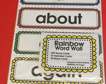 200 Words & Alphabet Cards - Rainbow Classroom Word Wall Kit (PRINTED) 65 Pages