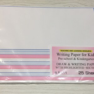 Writing Paper for Kids -  Draw and Writing Paper with. Pink highlighting - 11 X 8.5 in, 20 lb, 25 sheets