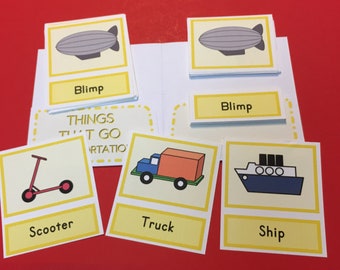 INSTANT DOWNLOAD - Transportation - Three Part Card Set and Folio - Pre-Reading Series - Montessori Materials for Primary Language -