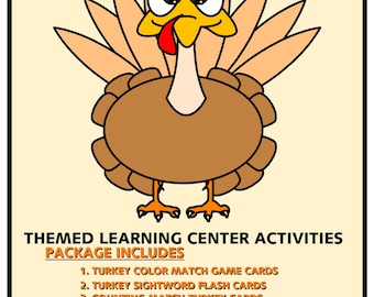 INSTANT DOWNLOAD - Turkeys - Themed  Activities Package for  Learning Centers  - Perfect for Preschool - Kindergarten - homeschool -