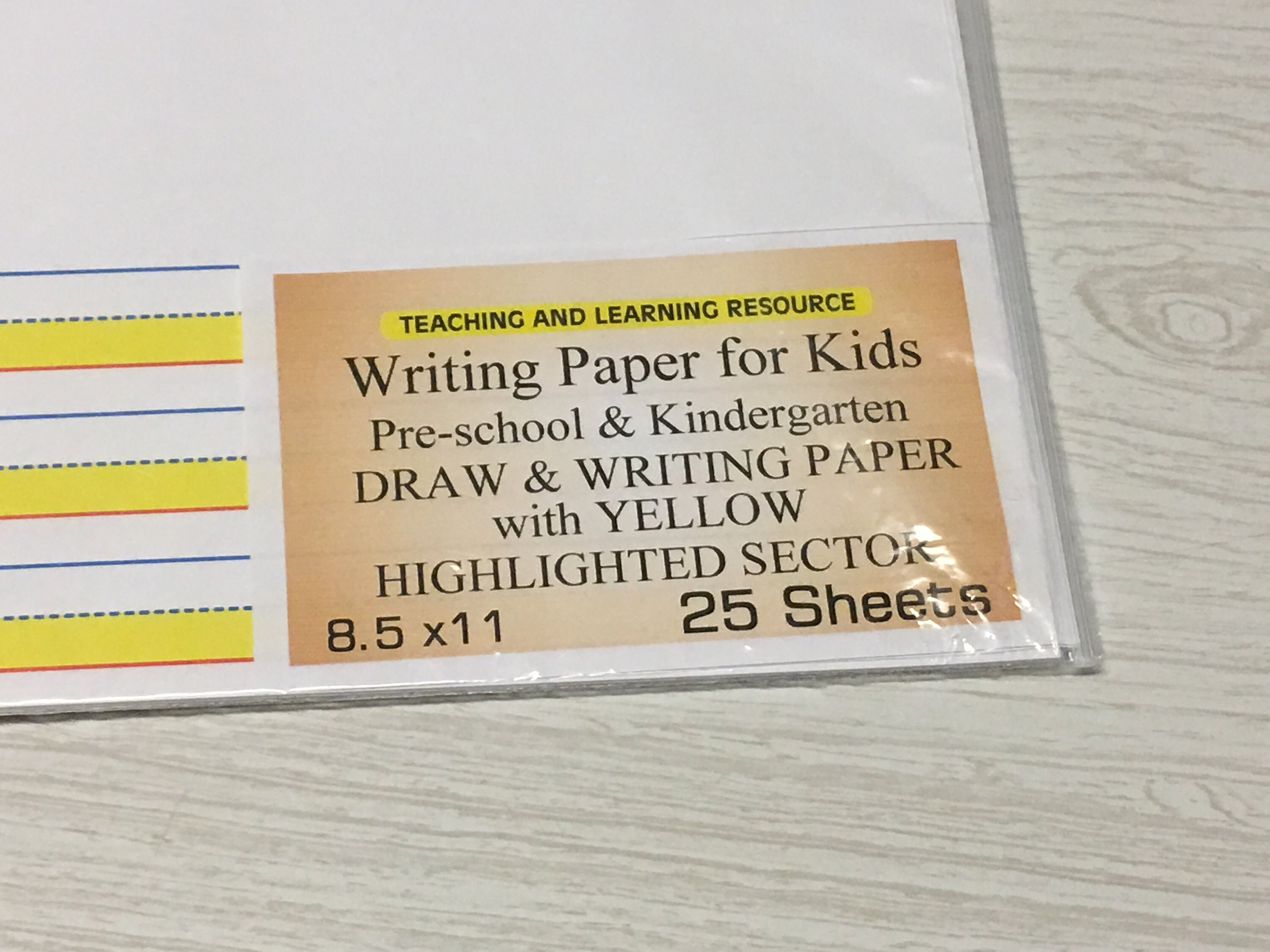 Writing Paper for Kids Draw & Paper With Yellow Highlighted Sectors Writing  11 X 8.5 In, 20 Lb, 25 Sheets 